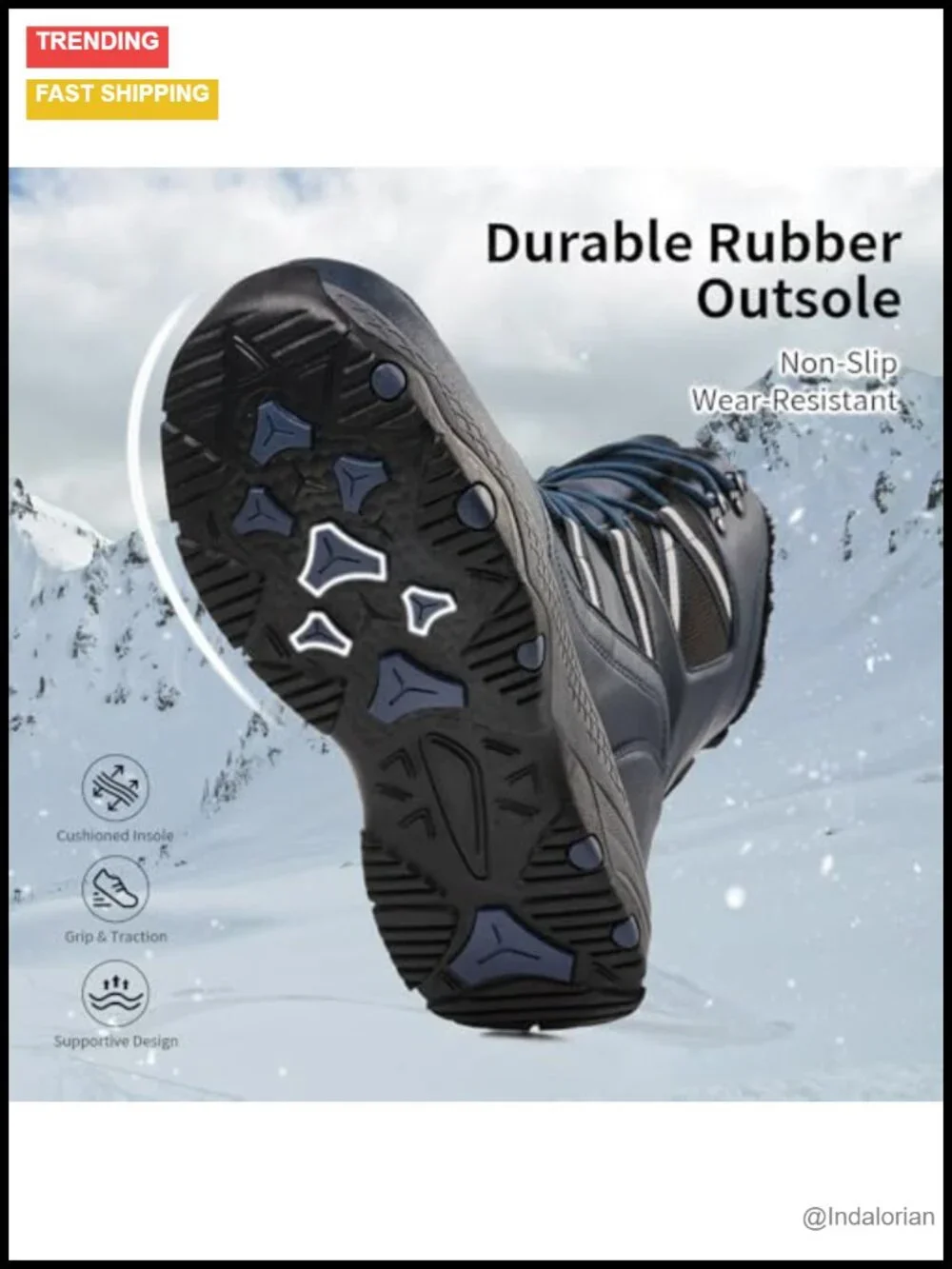 Waterproof Mid-Calf Snow Boots Men Winter Hiking Booties Warm Fur Lined
